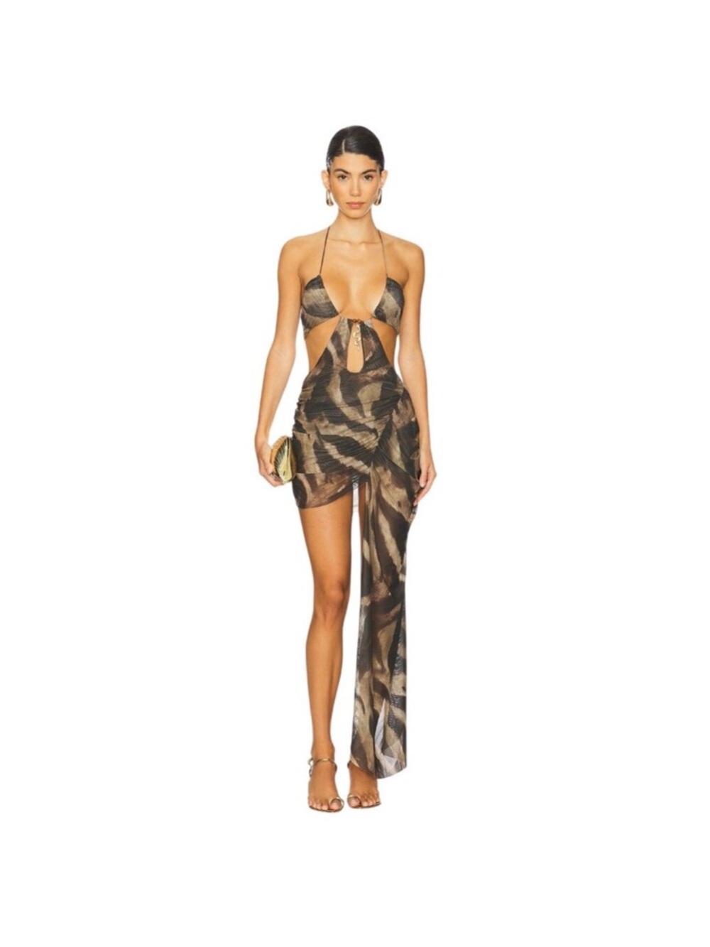 Jaded London cut out high low black & brown dress with snake charm